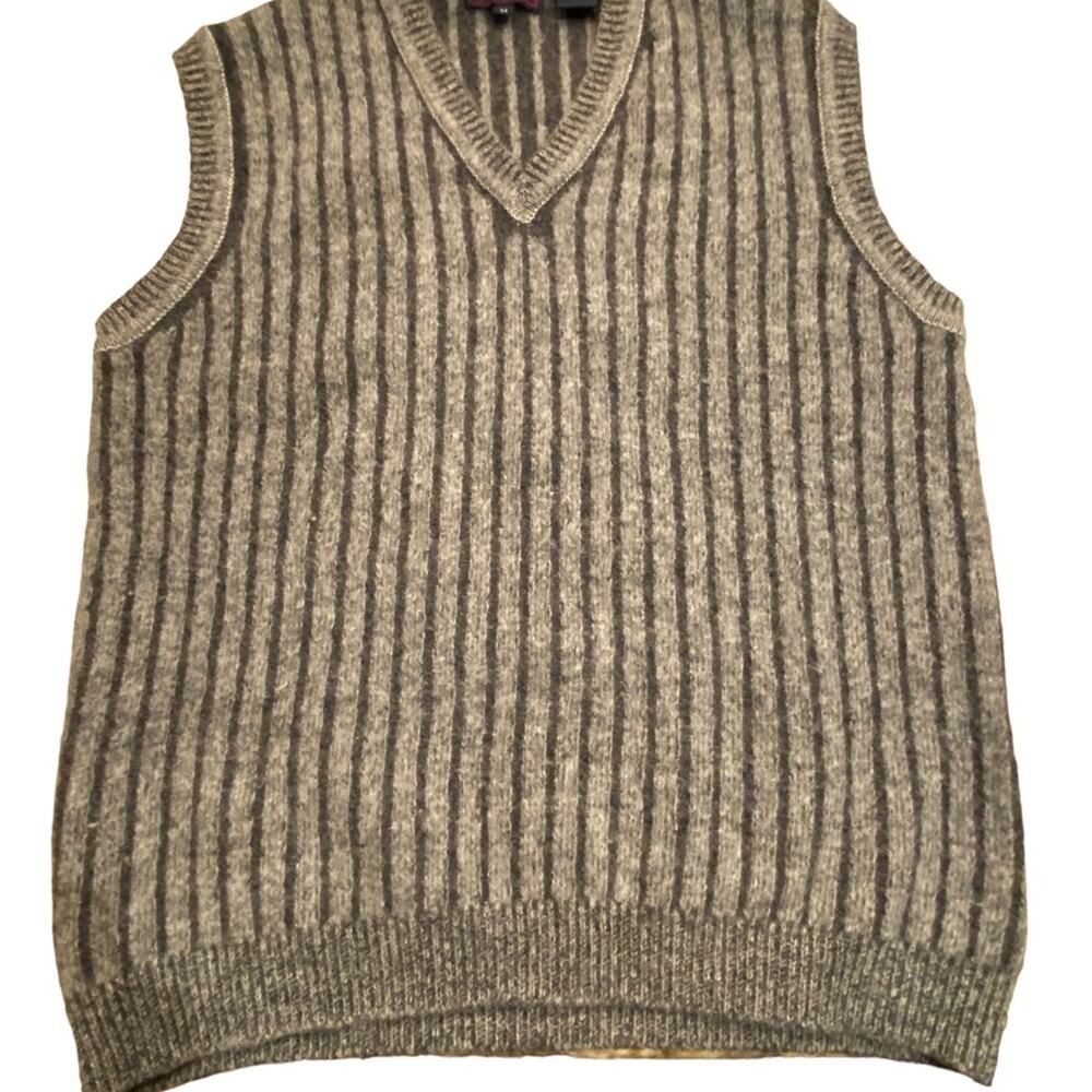 Jessi Lee Mens Size Medium Lambswool Gray Striped Sweater Vest